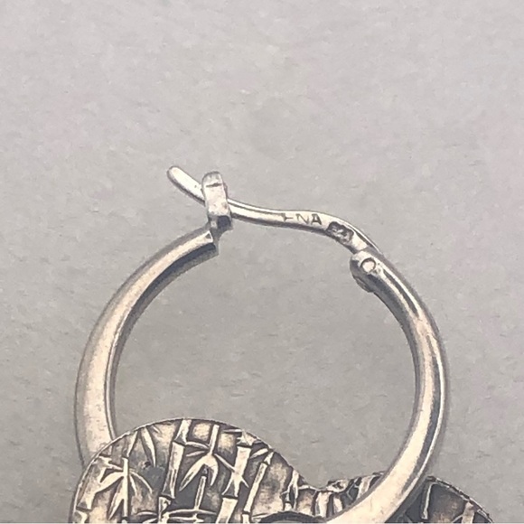 VTG Sterling Silver 2-Way Bamboo Pattern Heart Hoops Earrings 1” / 1.5” - Picture 6 of 6